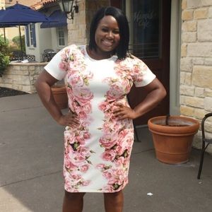 White, pink and green floral dress